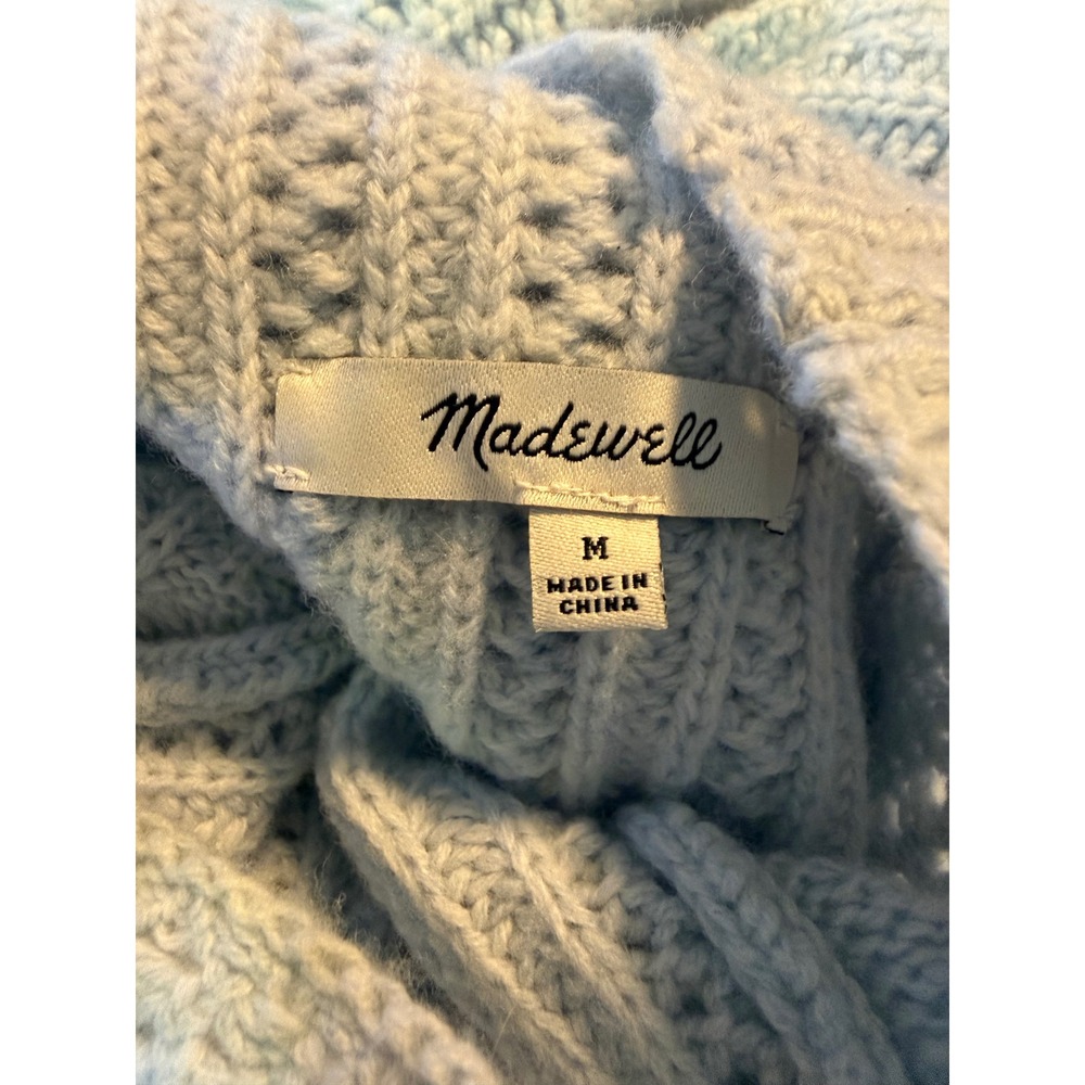 Madewell Merino Wool boho whimsi PointelleStitch Mockneck Sweater Blue Ribbed M - Picture 7 of 7